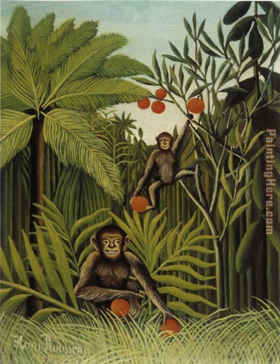 577x750 Henri Rousseau Two Monkeys In The Jungle Painting Anysize 50% Off - The Jungle Painting