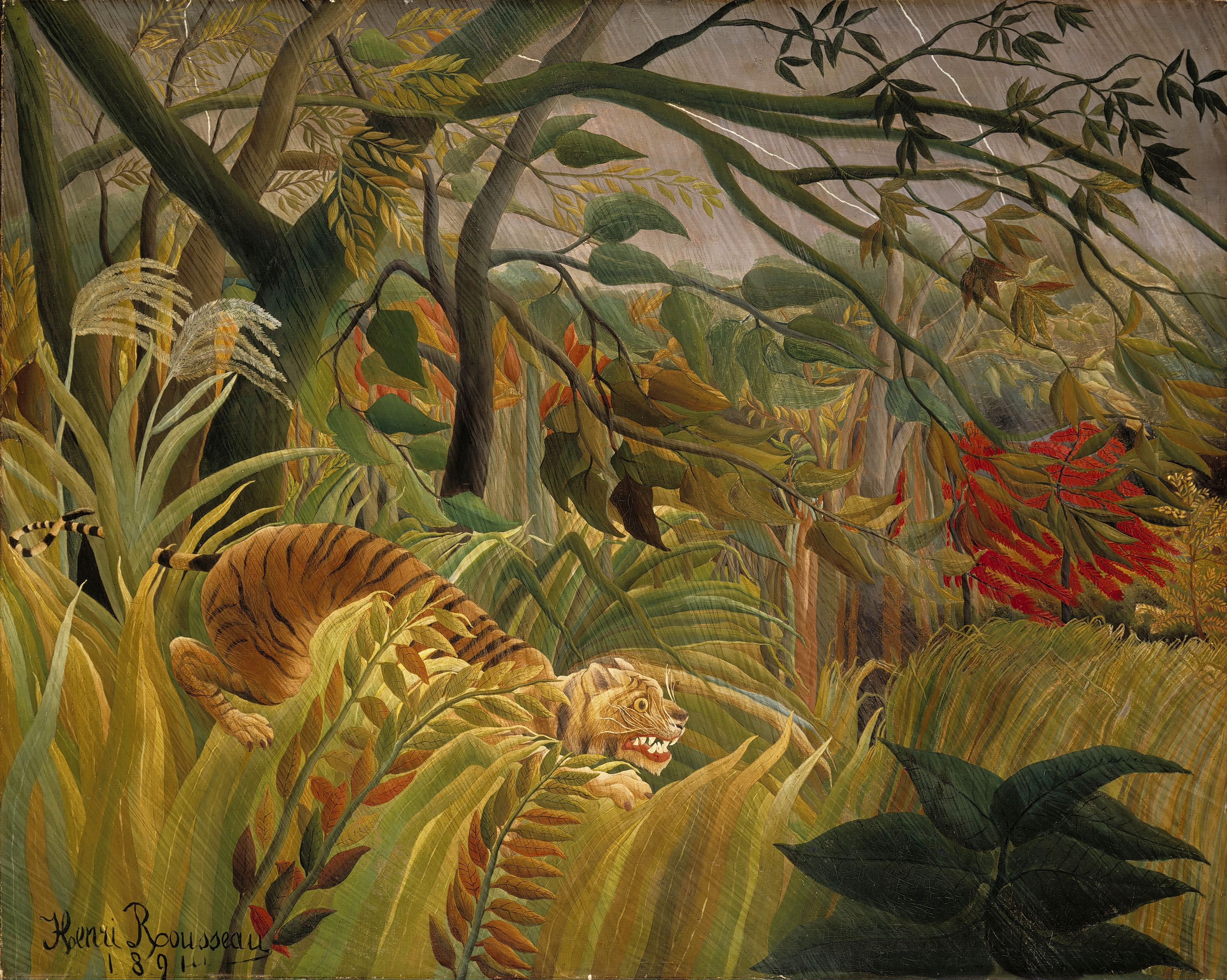 3000x2397 Tiger In A Tropical Storm - The Jungle Painting