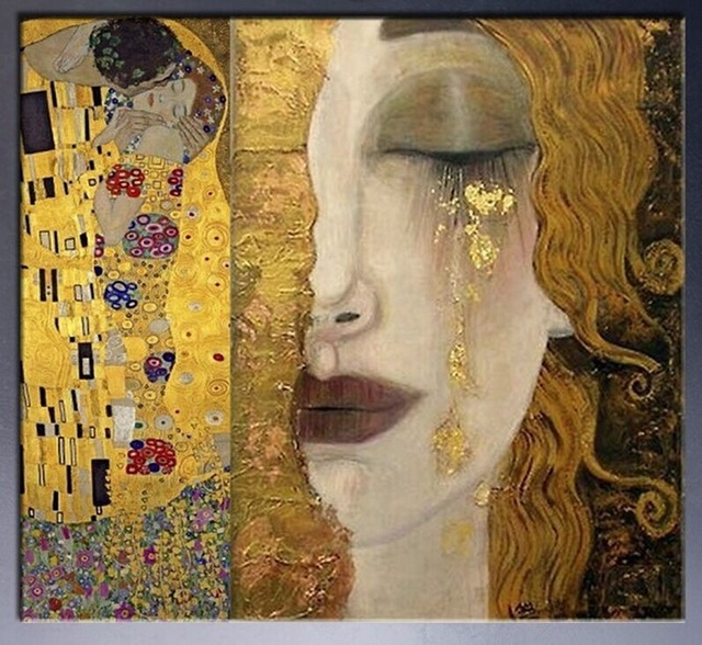 640x588 Abstract Wall Art Painting The Kiss And Golden Tears By Gustav - The Kiss Painting