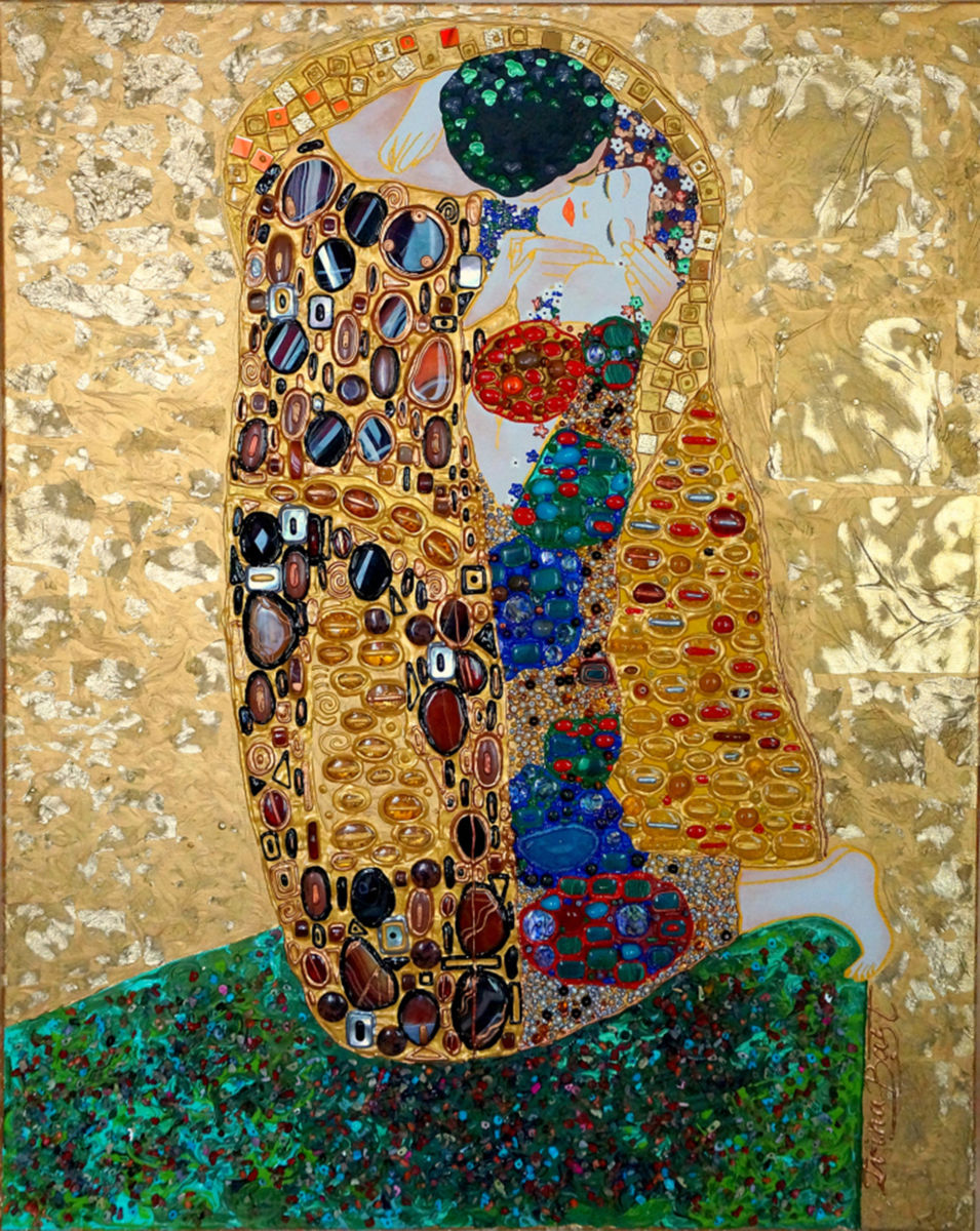 955x1200 Gustav Klimt. The Kiss. Semi Precious Stones Paint (Exclusive Art - The Kiss Painting Artist
