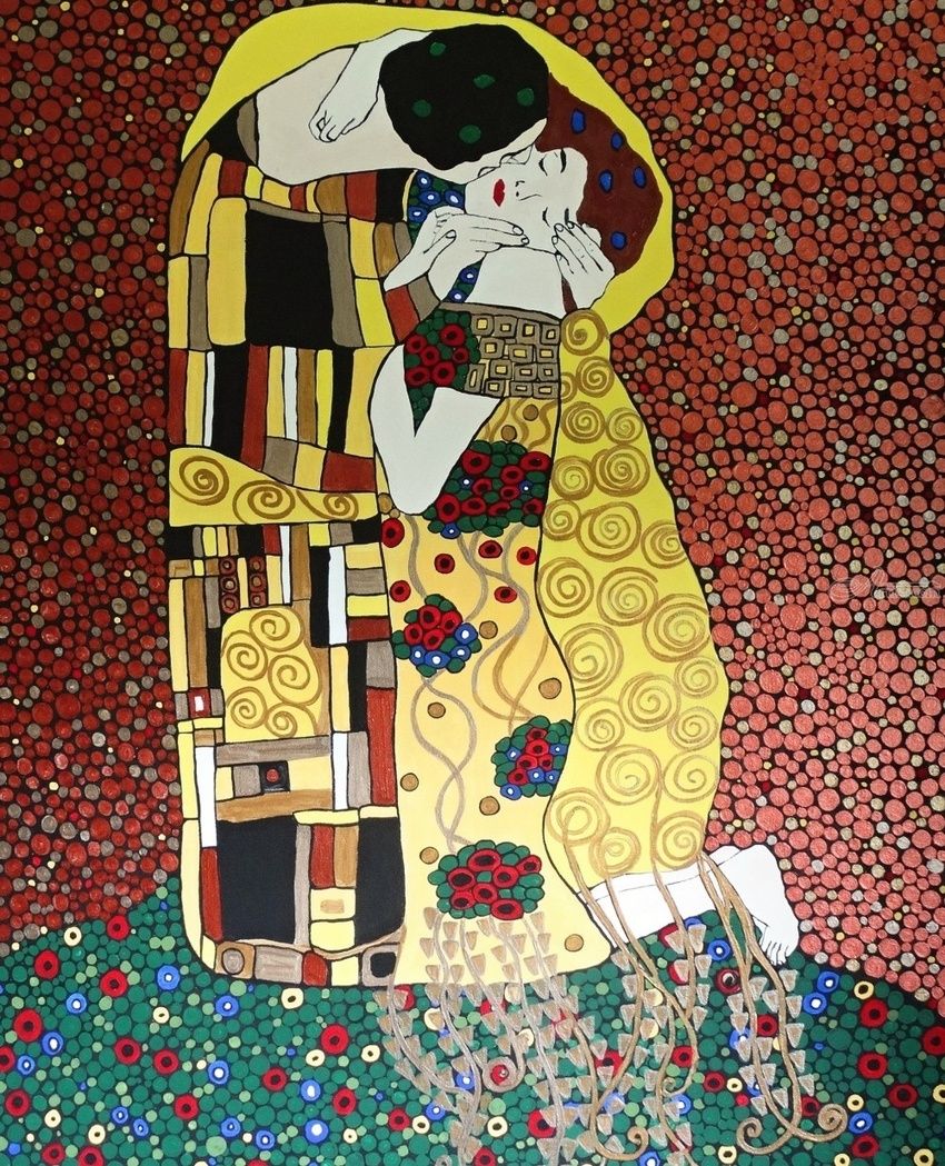 850x1049 The Kiss, Art Inspired From Gustav Klimt Paintings By Rachel - The Kiss Painting Artist