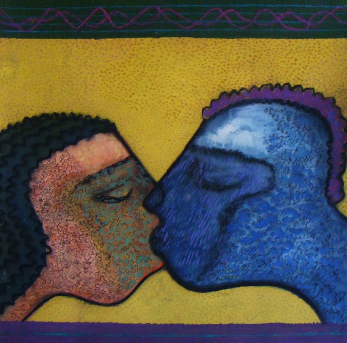 690x682 The Kiss By Artist Abhijit Das Expressionism, Painting Mojarto - The Kiss Painting Artist