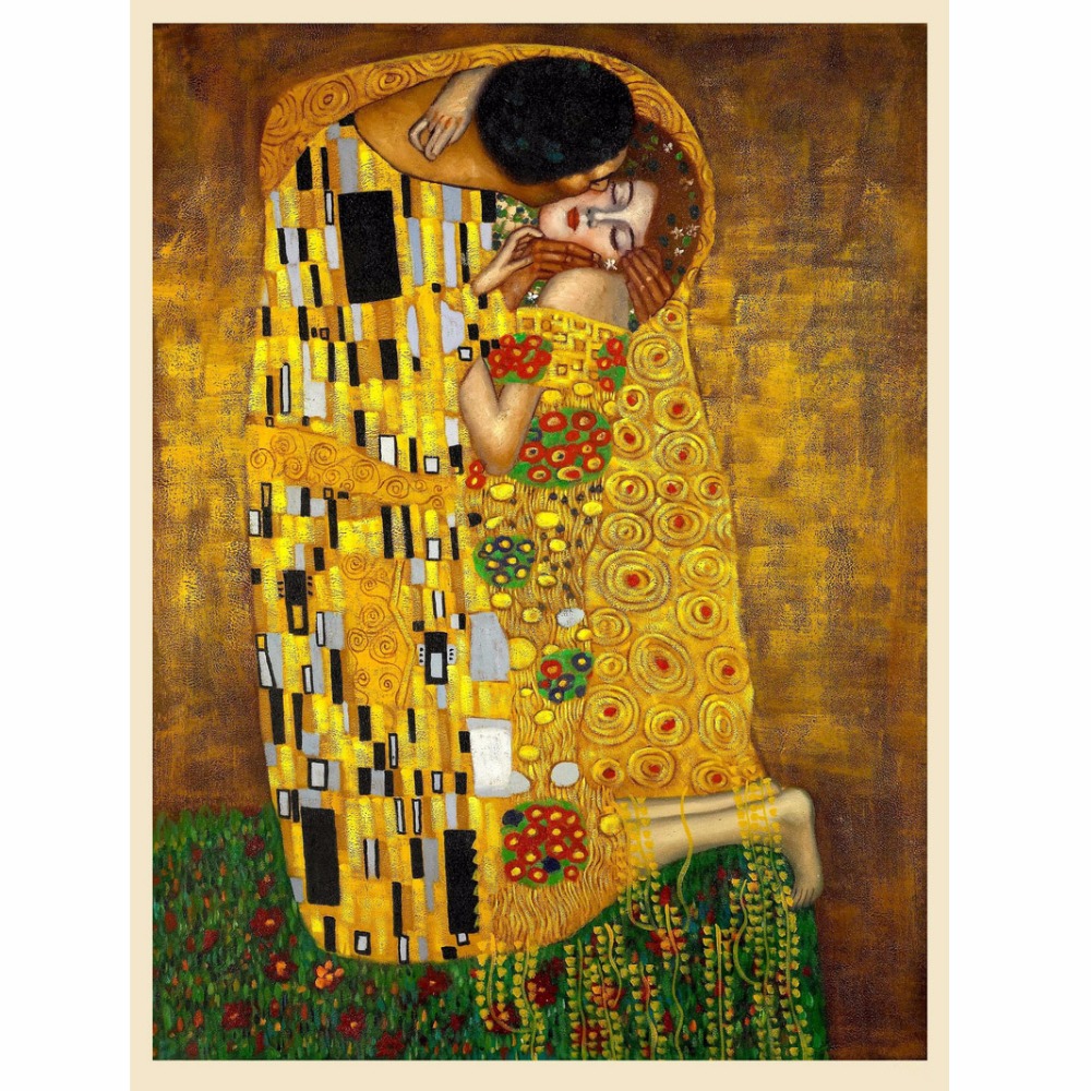 1000x1000 Original Famous Paint The Kiss Man And Beauty Wall Painting - The Kiss Painting Original