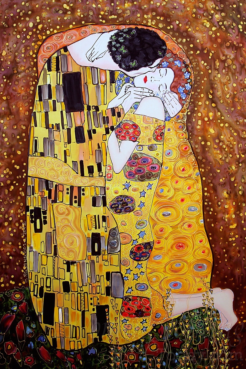 800x1200 Silk Painting Gustav Klimt The Kiss - The Kiss Painting Original
