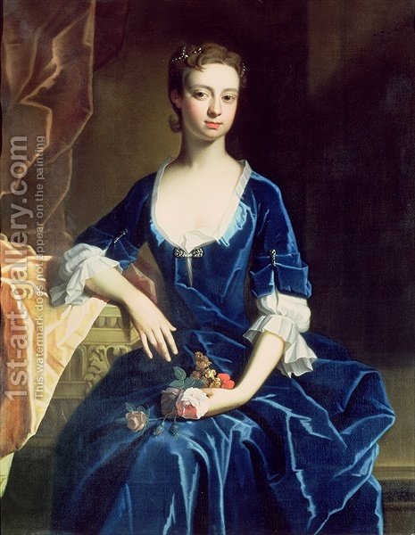 465x600 Portrait Of A Lady In A Blue Velvet Dress (Attr. To) Jervas - The Lady In Blue Painting