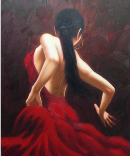 416x500 Lady In Red Hand Painted Oil Painting - The Lady In Red Painting