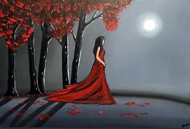 640x433 Aisha Haider Artwork Lady In Red 4 Original Painting Acrylic - The Lady In Red Painting