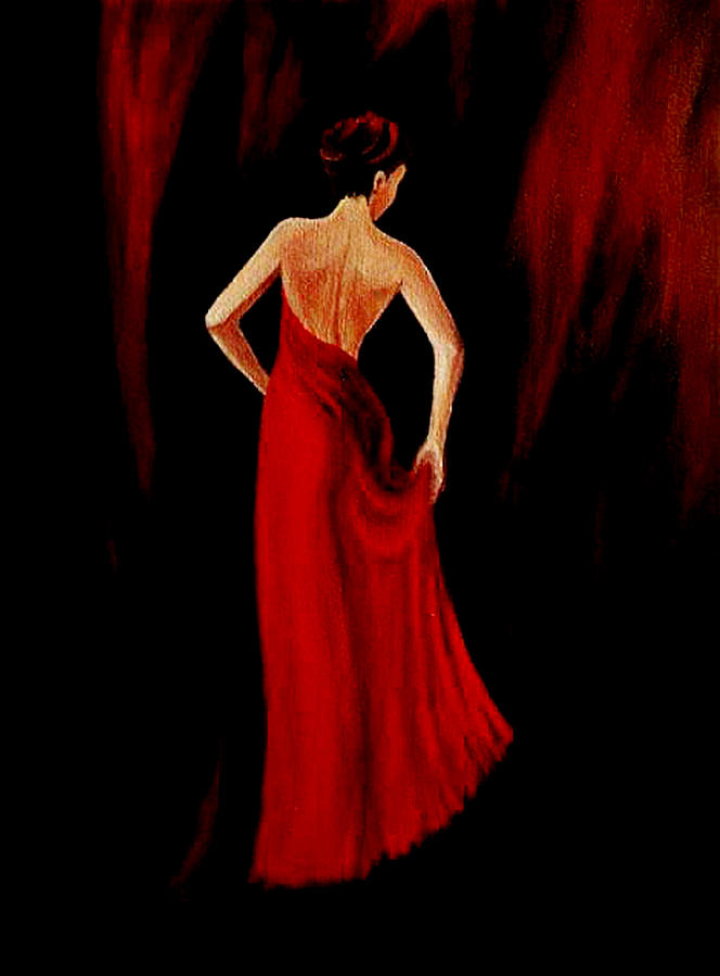 664x900 Lady In Red Painting By Indira Mukherji - The Lady In Red Painting