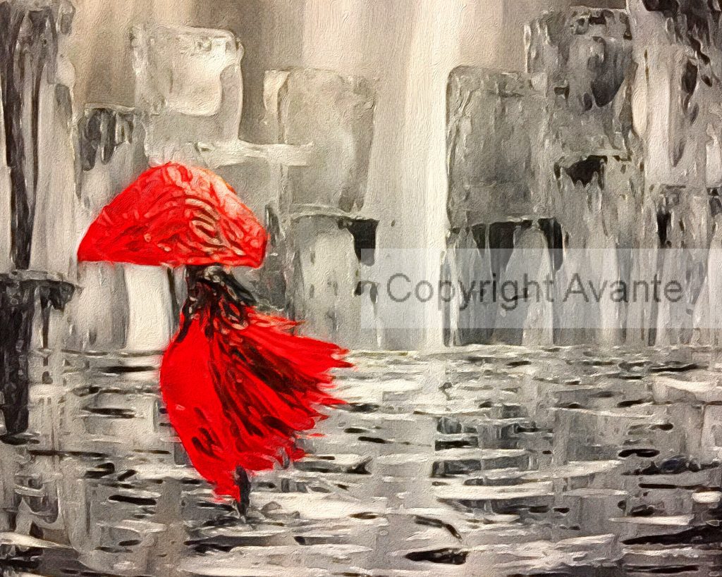 1024x819 Rainy Day Lady In Red Abstract Print - The Lady In Red Painting