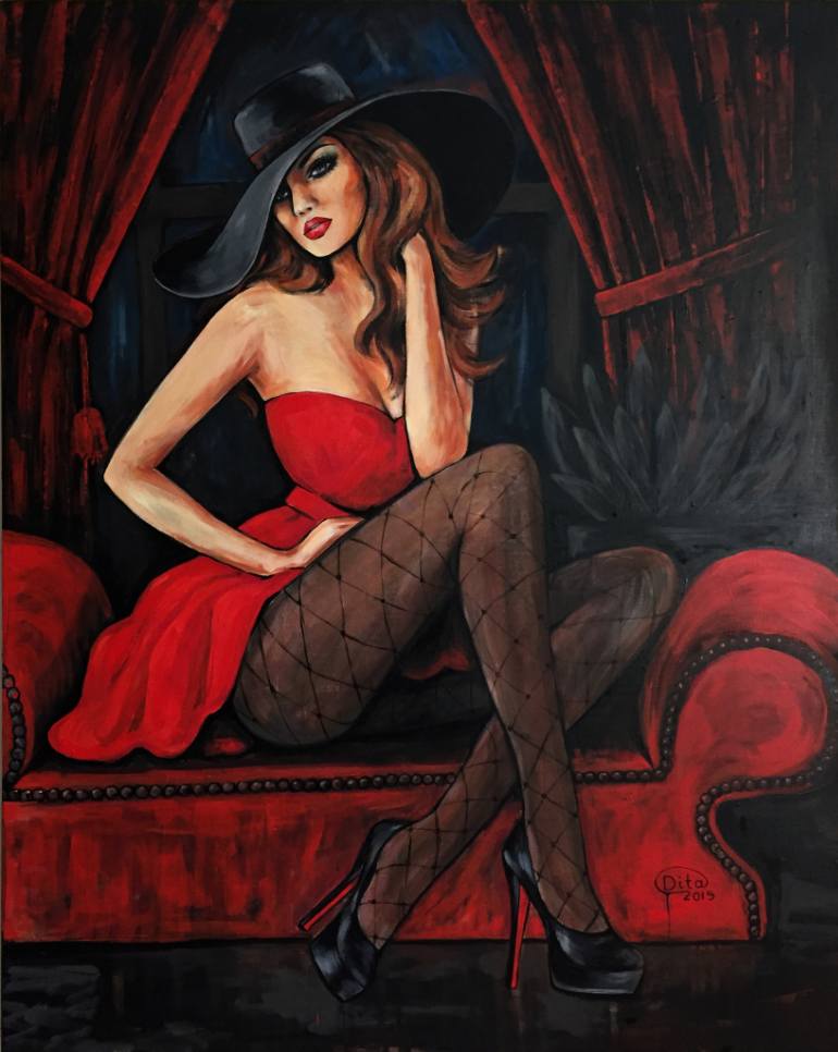 770x966 Saatchi Art Lady In Red Painting By Dita Omuri - The Lady In Red Painting
