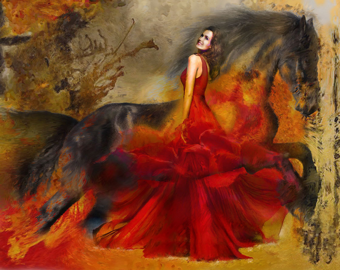 1120x891 David Smith Artwork Red Dress Original Digital Painting - The Lady In Red Painting
