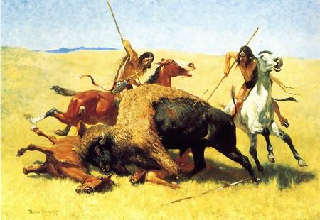 450x310 The Buffalo Hunt Painting, Afrederic Remington Paintings - The Last Buffalo Painting