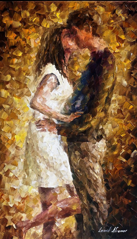 570x995 Lovers Painting Couples Wall Decor On Canvas By Leonid Afremov - The Last Kiss Painting