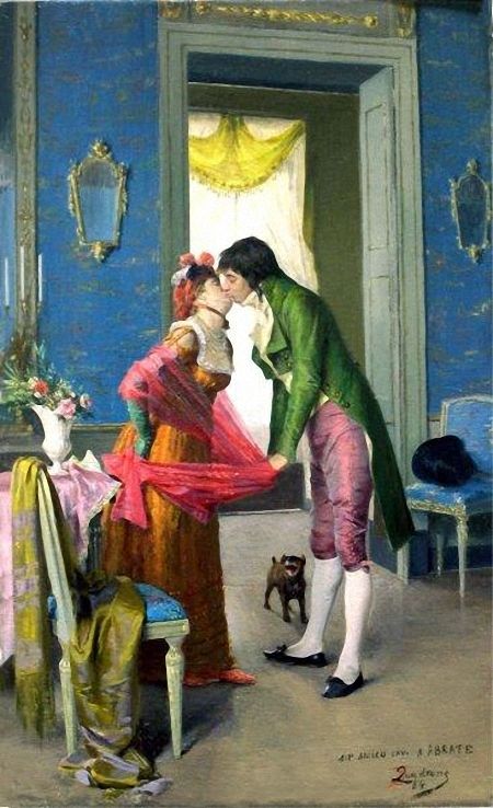450x738 The Last Kiss, Or Departure By Giovanni Battista Quadrone, 1884 - The Last Kiss Painting