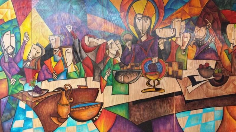 800x450 The Last Supper, Modern Abstract Painting, Acrylic On Wood, By Tom - The Last Supper Abstract Painting