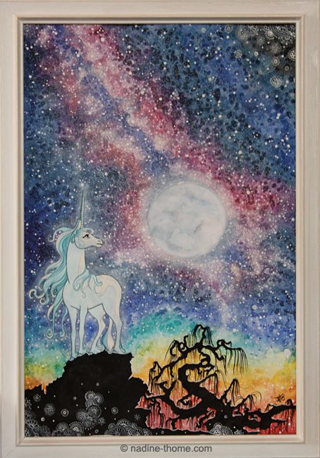 454x650 The Last Unicorn, Watercolor Art By Nadine Thome Unicorns - The Last Unicorn Painting