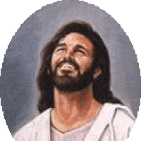 200x200 Smiling Jesus With Sparklingstarssurrounding - The Laughing Christ Painting