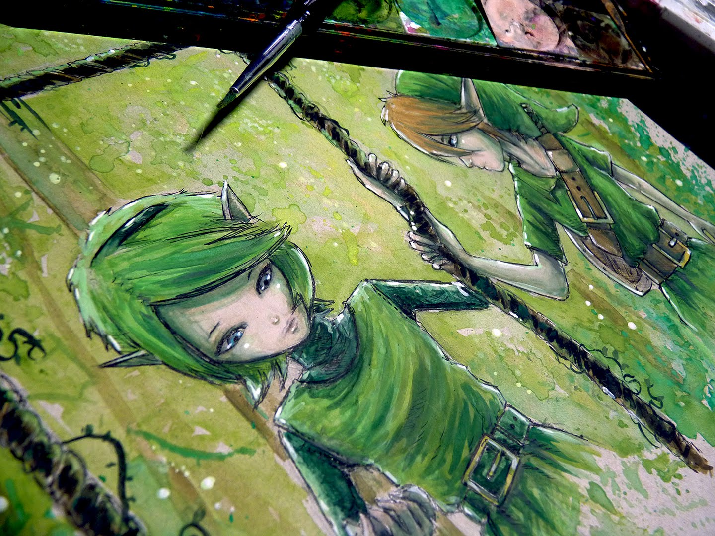 1440x1080 Watercolor Time Lapse Painting   Ink) - The Legend Of Zelda Painting