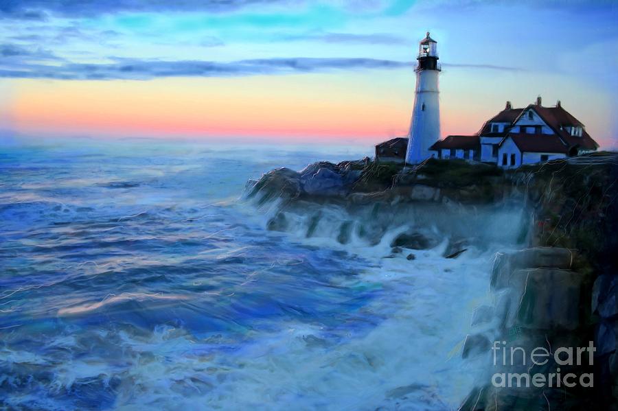 900x599 Sunset At Portland Head Lighthouse Painting By Earl Jackson - The Lighthouse Painting