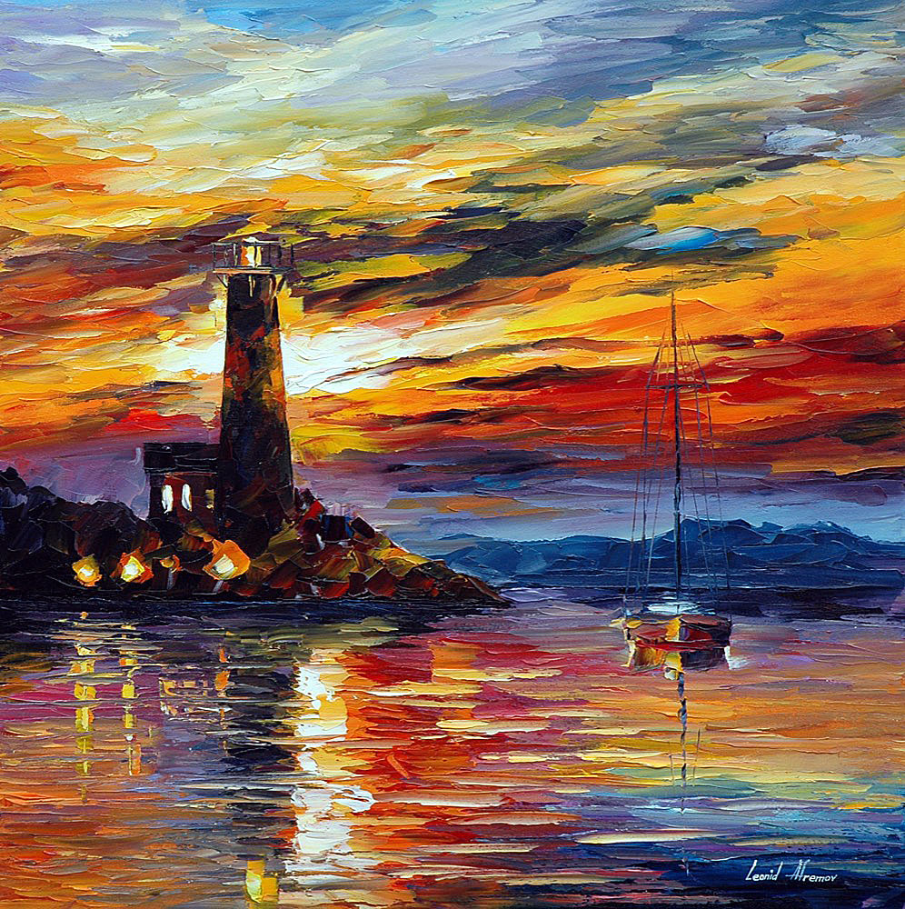 996x1000 By The Lighthouse Palette Knife Oil Painting On Canvas By Leonid - The Lighthouse Painting