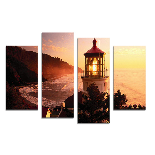 640x640 Hot Sells 4 Panels The Lighthouse Painting Canvas Wall Art Picture - The Lighthouse Painting