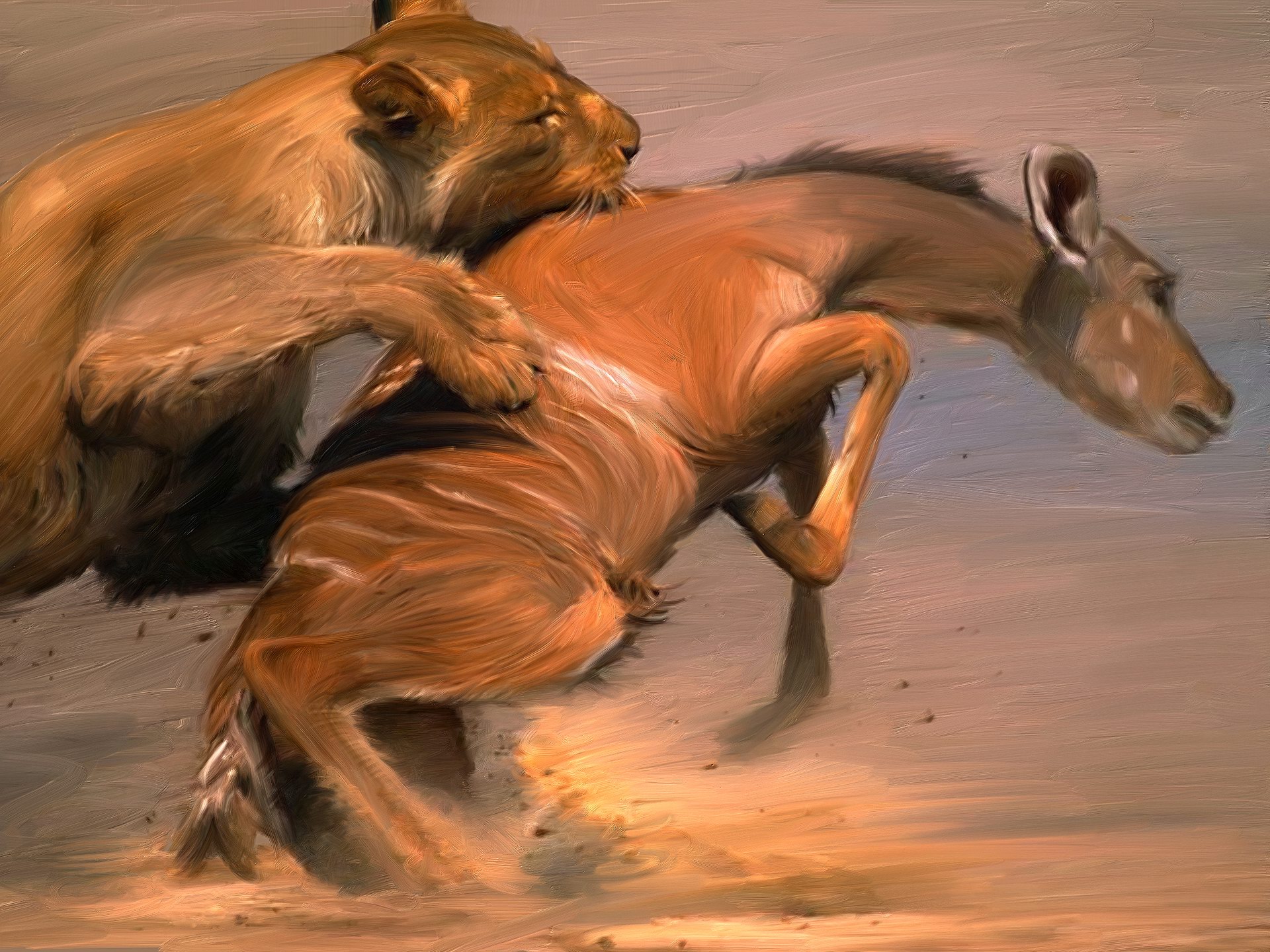 1920x1440 Desktop Images, Africa,art, Hunt, Background Images, Cute Lions - The Lion Hunt Painting