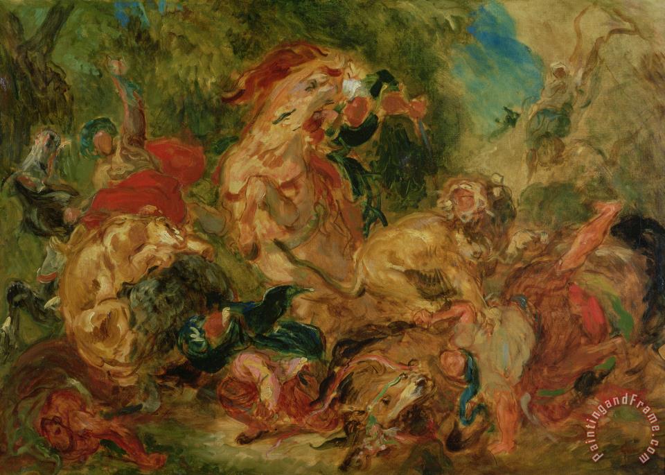 960x685 Eugene Delacroix Study For The Lion Hunt Painting - The Lion Hunt Painting