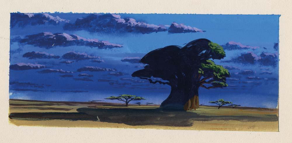 1000x492 The Lion King Color Key Painting Of Savanna With Trees - The Lion King Painting
