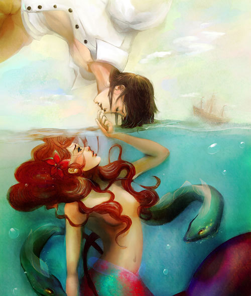 500x588 Art, Illustration, Little Mermaid, Painting - The Little Mermaid Painting