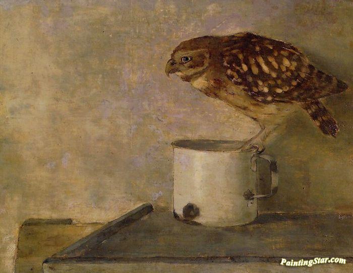 700x543 Little Owl On A Mug Artwork By Jan Mankes Oil Painting Amp Art - The Little Owl Painting
