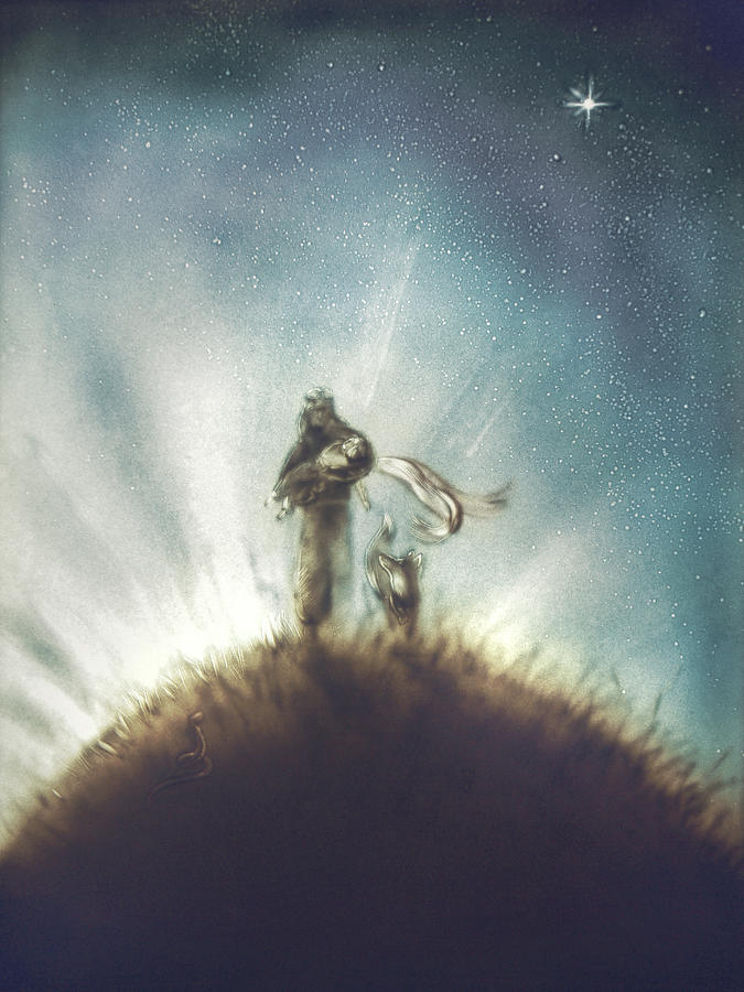 675x900 Pilot, Little Prince And Fox Painting By Elena Vedernikova - The Little Prince Painting