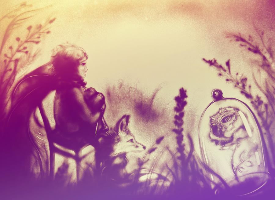 900x655 The Little Prince, The Fox And The Rose Painting By Elena Vedernikova - The Little Prince Painting