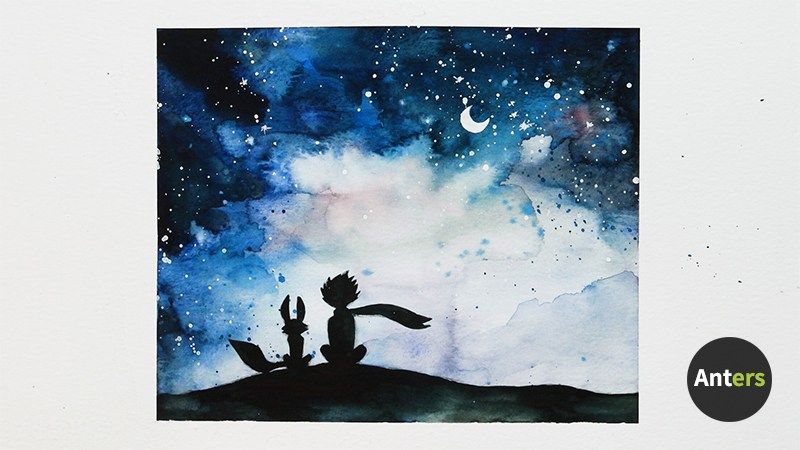 800x450 Watercolor Using Wet On Wet And Sprinkling Technique The Little - The Little Prince Painting