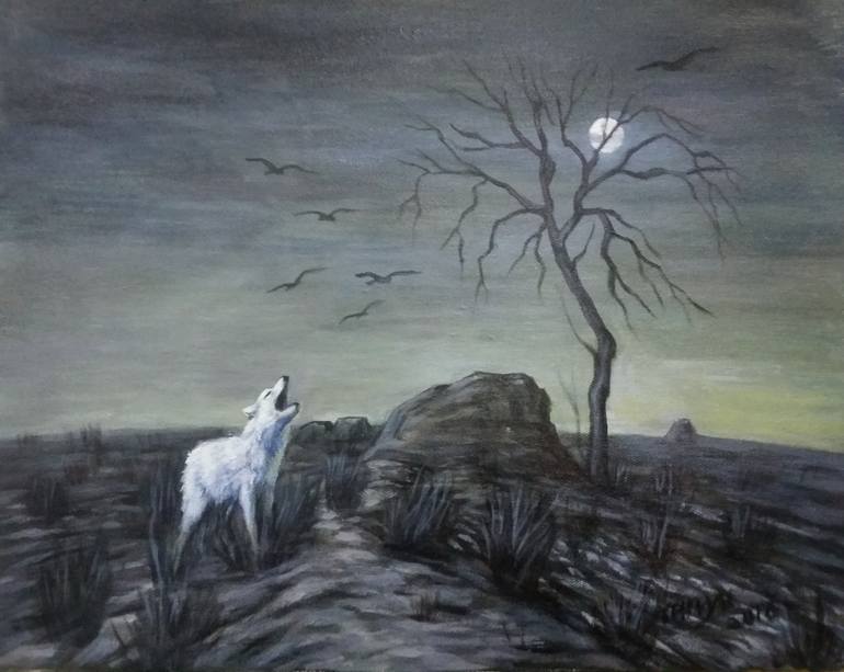 770x613 Saatchi Art Lone Wolf Painting By Yu Ran - The Lone Wolf Painting