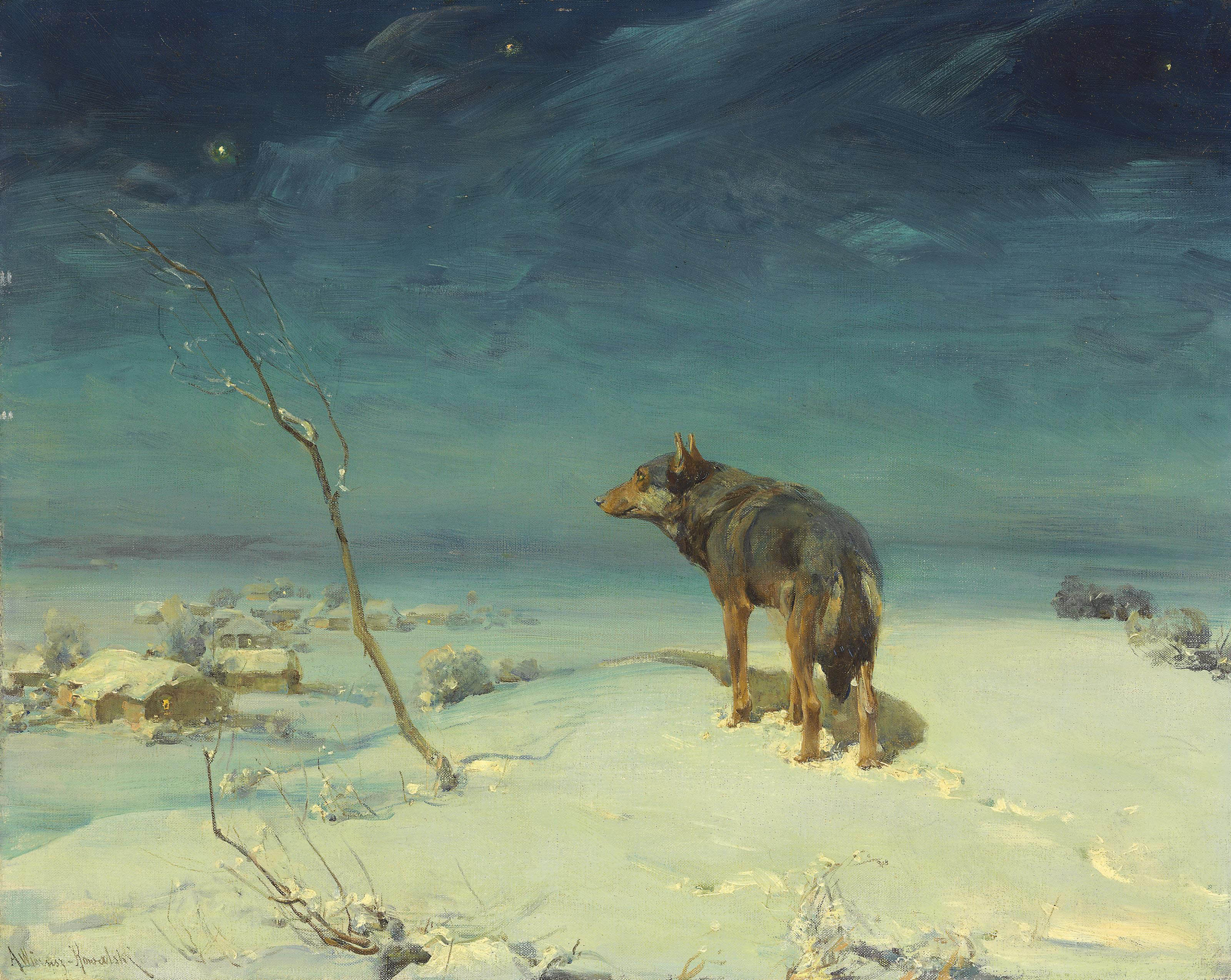3200x2548 Alfred Von Wierusz Kowalski (Polish, 1849 1915) The Lone Wolf - The Lone Wolf Painting Alfred Kowalski