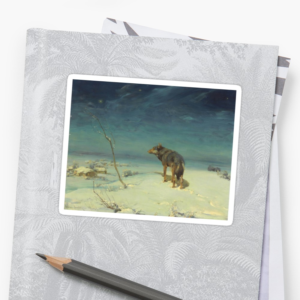 1000x1000 Alfred Kowalski Lone Wolf In Winter Oil Painting Stickers By - The Lone Wolf Painting Alfred Kowalski