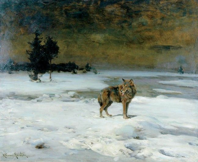 649x530 Alfred Wierusz Kowalski, - The Lone Wolf Painting Alfred Kowalski