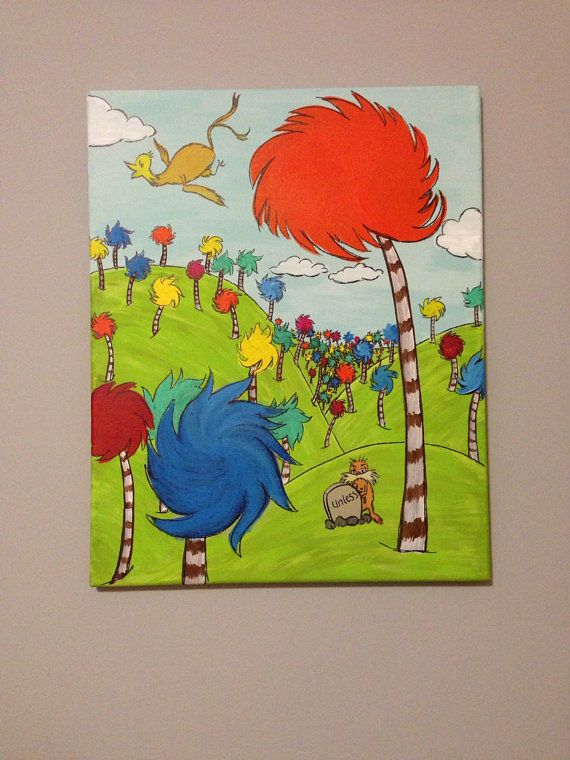 570x760 Dr. Seuss Lorax Tree Inspired Acrylic Painting Dr - The Lorax Painting