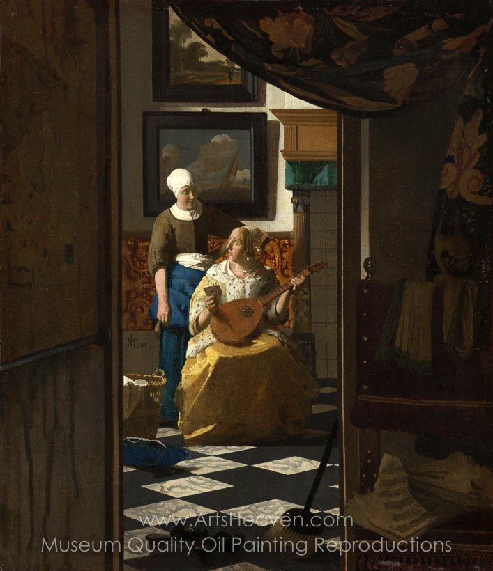 707x820 Reproduction Painting Jan Vermeer The Love Letter, Hand Painted - The Love Letter Painting