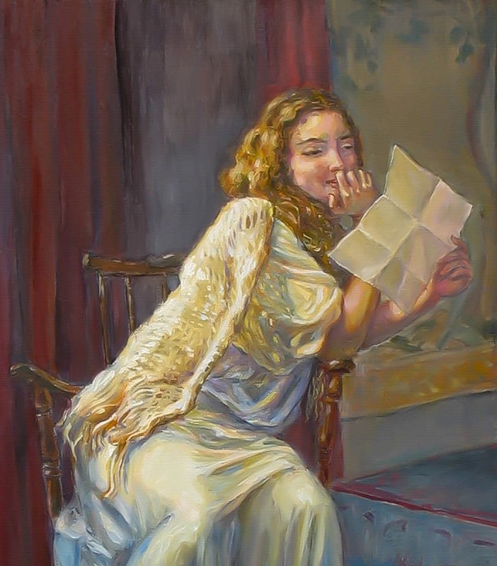 702x800 The Love Letter, Oil Painting, Figures Painting, Impressionism - The Love Letter Painting