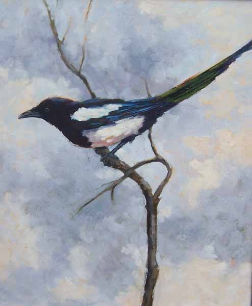 494x600 Wildlife Art International Magpie 2 Original Bird Oil Painting - The Magpie Painting