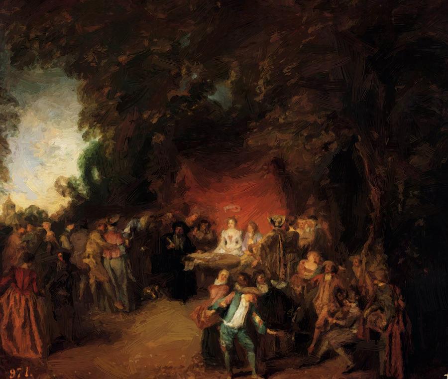 900x761 The Marriage Contract 1712 Painting By Watteau Antoine - The Marriage Contract Painting