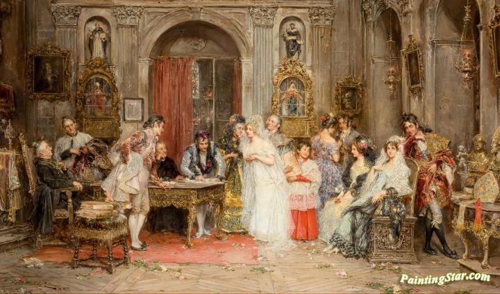 720x423 The Marriage Contract Artwork By Juan Pablo Salinas Y Teruel Oil - The Marriage Contract Painting