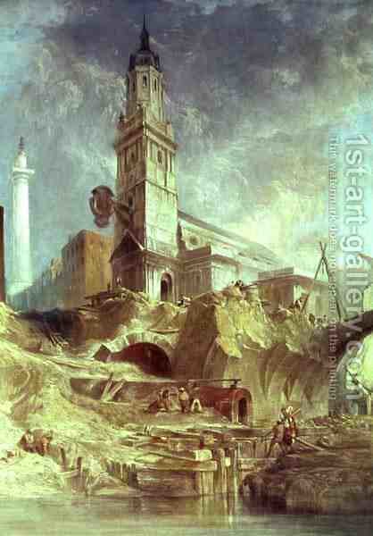 418x600 Demolishing Old London Bridge With St Magnus The Martyr Behind - The Martyr Painting