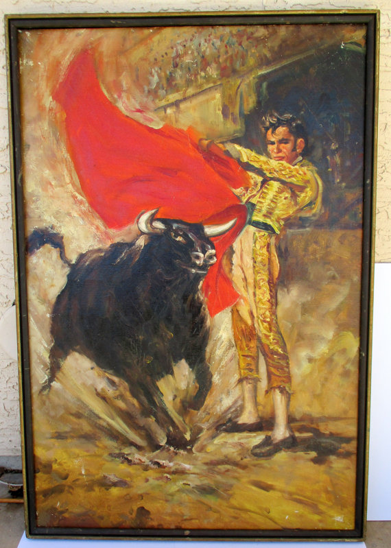 570x799 Vintage Matador Bullfighter Oil Painting Bull Fighting - The Matador Painting