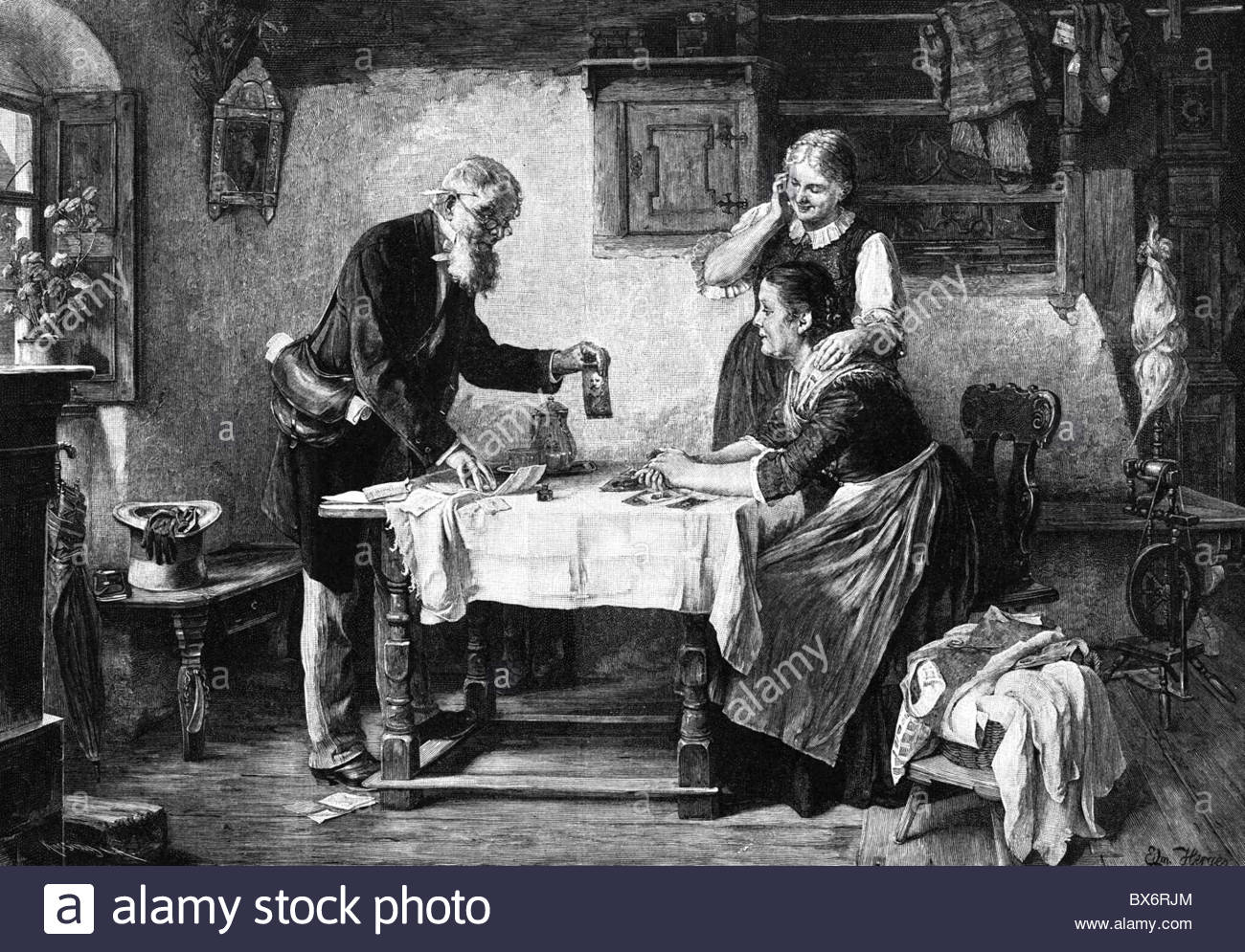 1300x995 People, Professions, Matchmaker, Wood Engraving After Painting By - The Matchmaker Painting