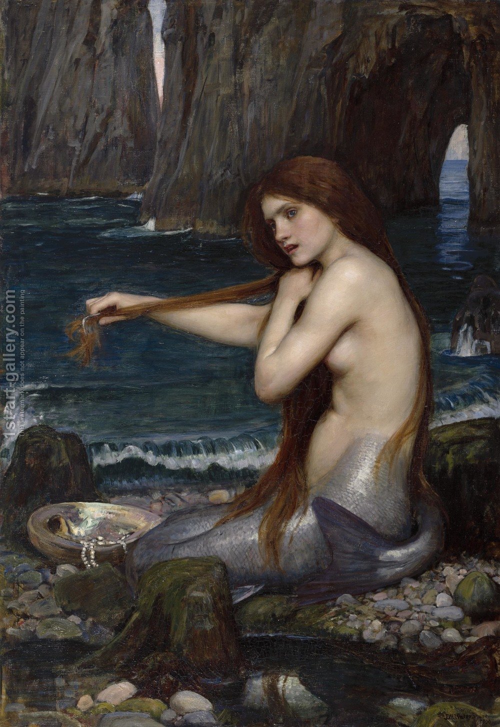 1000x1454 A Mermaid 1900 Waterhouse Reproduction 1st Art Gallery - The Mermaid Painting