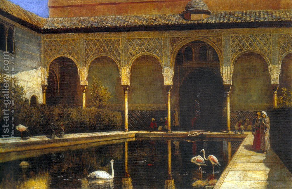 1000x647 A Court In The Alhambra In The Time Of The Moors Edwin Lord Weeks - The Moors Painting