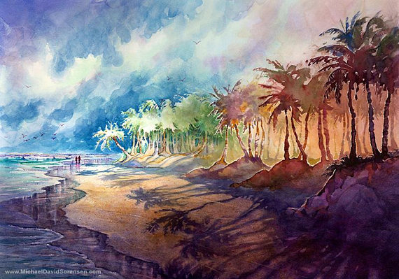 570x399 The Morning Walk Watercolor Painting Print By Michael David - The Morning Walk Painting