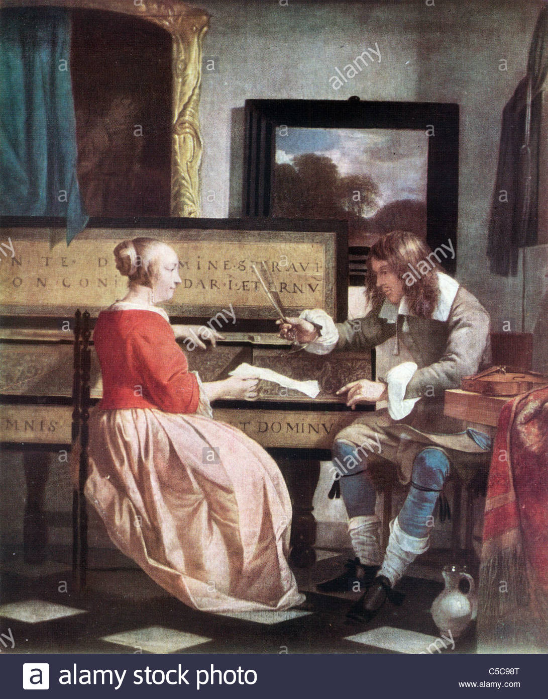 1091x1390 Painting By Gabriel Metsu, Late Dutch School The Music Lesson - The Music Lesson Painting
